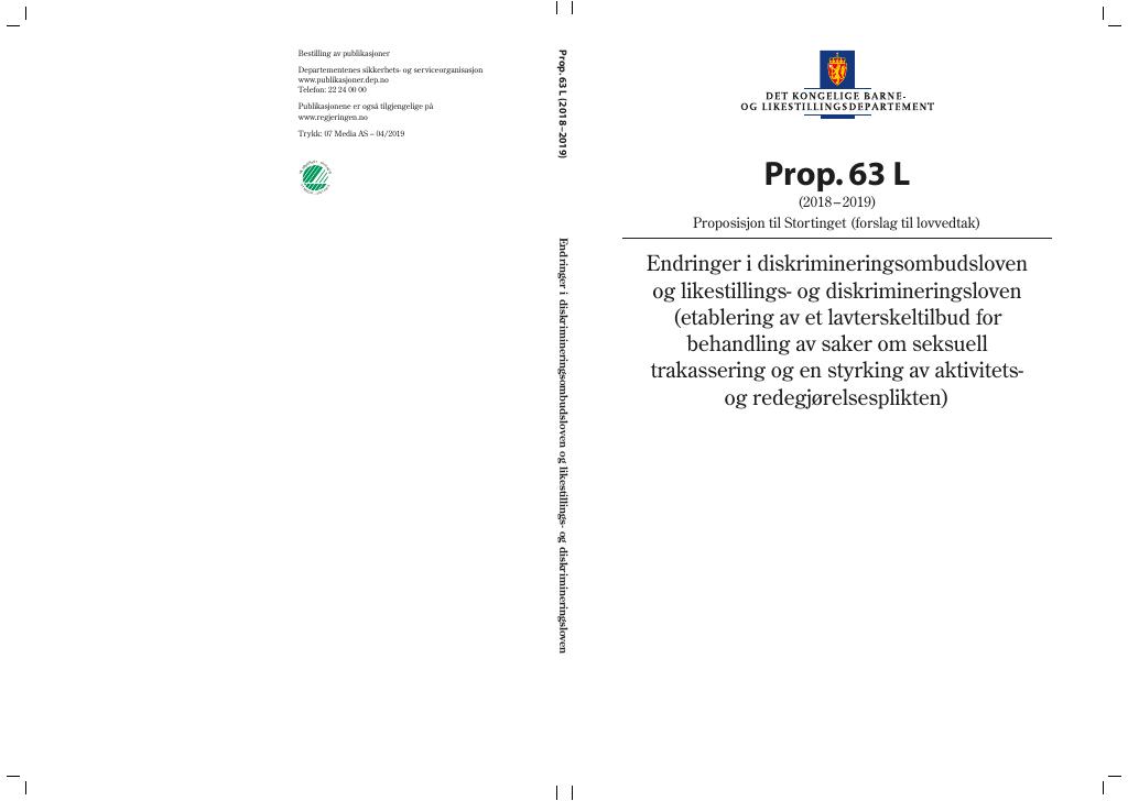 Forsiden av dokumentet Prop. 63 L (2018–2019)