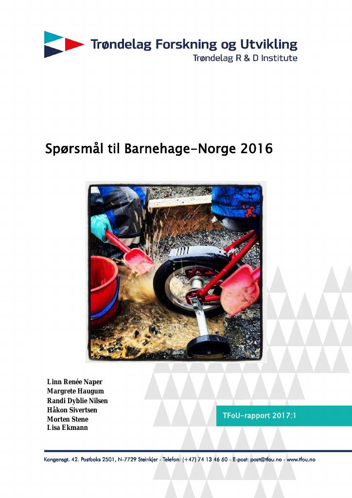 Forsiden av dokumentet Spørsmål til Barnehage-Norge 2016