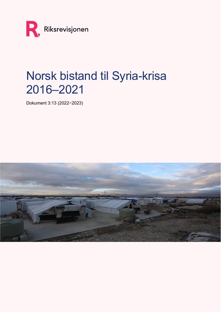 Forsiden av dokumentet Norsk bistand til Syria-krisa 2016–2021