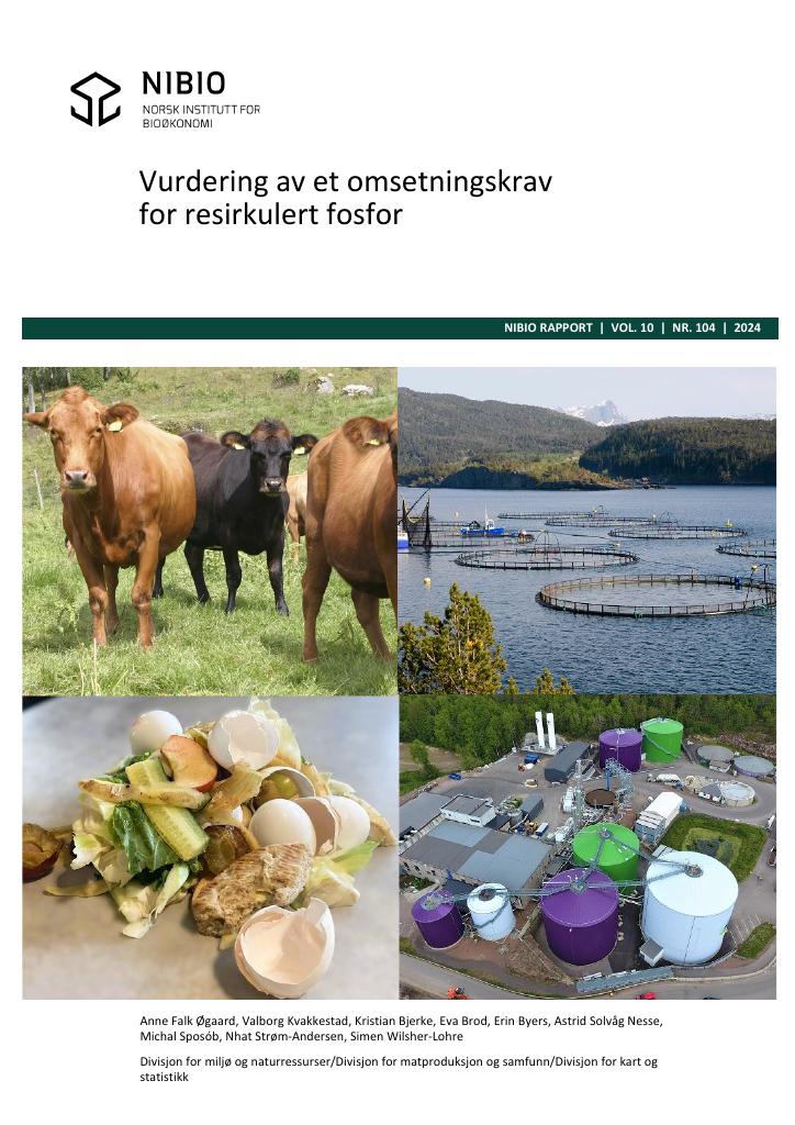 Forsiden av dokumentet Vurdering av et omsetningskrav for resirkulert fosfor