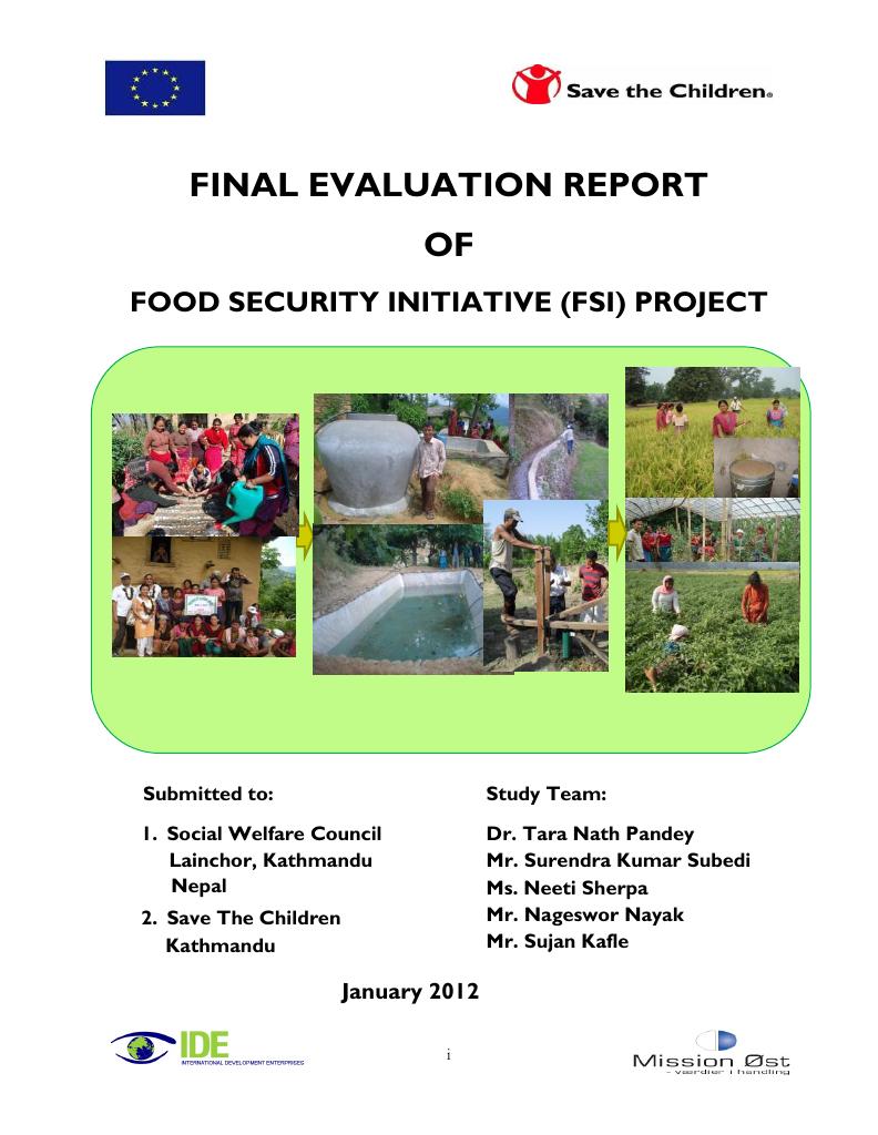 Forsiden av dokumentet Final Evaluation of Food Security Initiative (FSI) Project