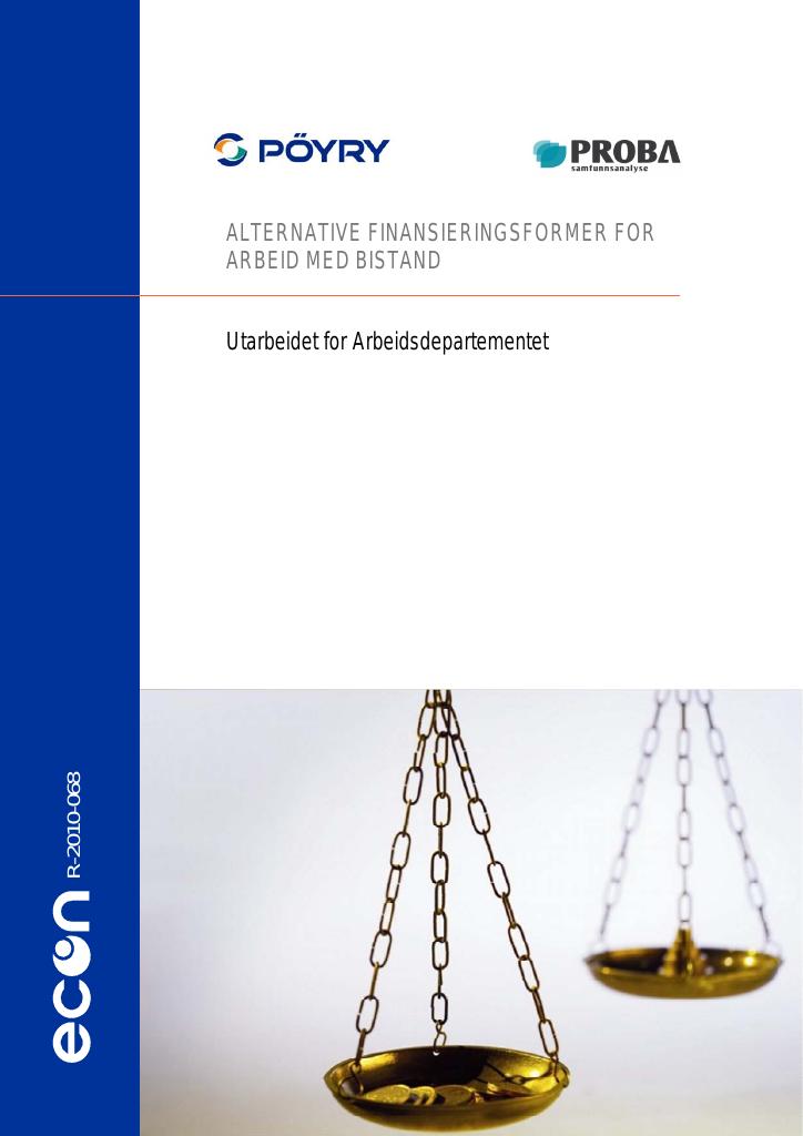 Forsiden av dokumentet Alternative finansieringsformer for arbeid med bistand