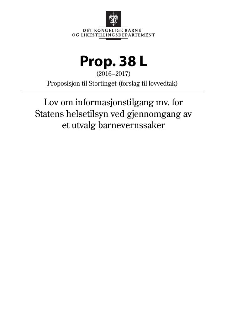 Forsiden av dokumentet Prop. 38 L (2016–2017)