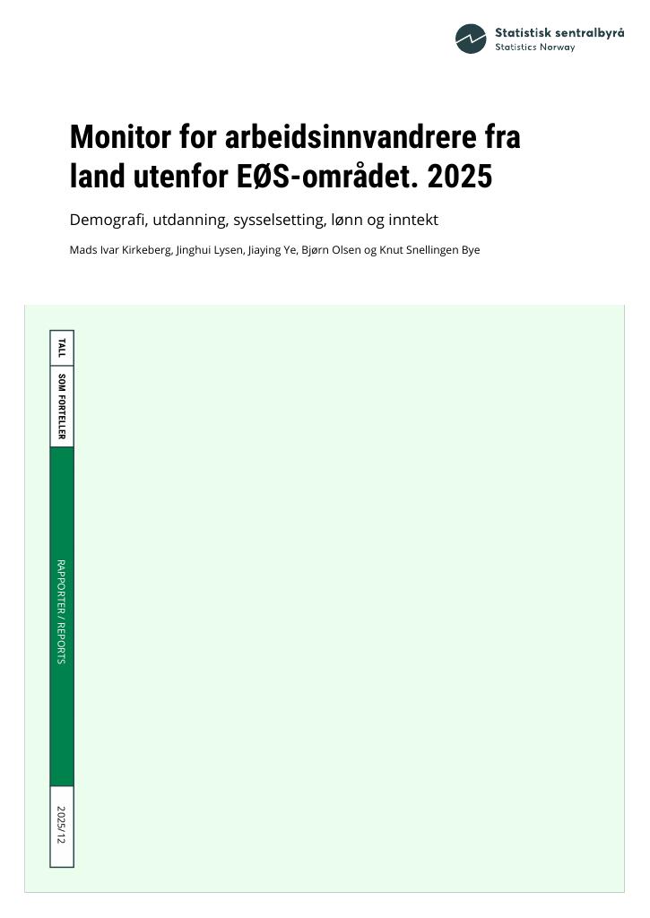 Forsiden av dokumentet Monitor for arbeidsinnvandrere fra land utenfor EØS-området