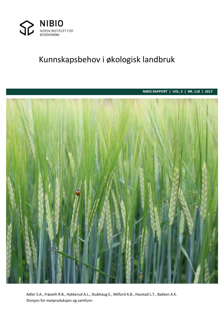Forsiden av dokumentet Kunnskapsbehov i økologisk landbruk