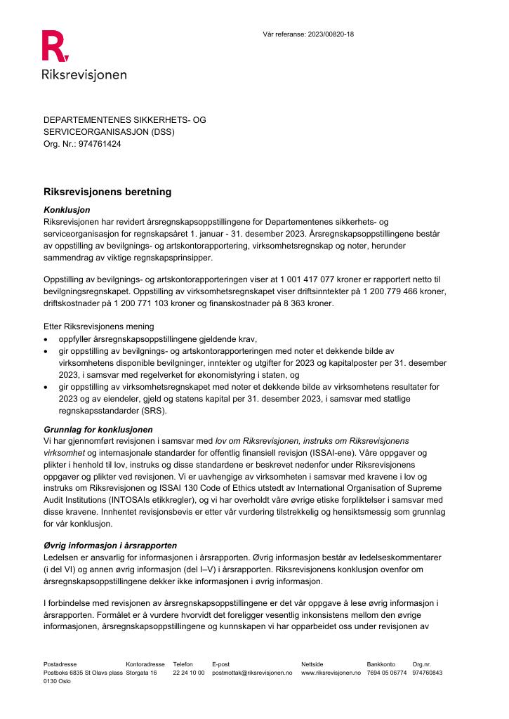 Forsiden av dokumentet Revisjonsberetning.pdf 2024