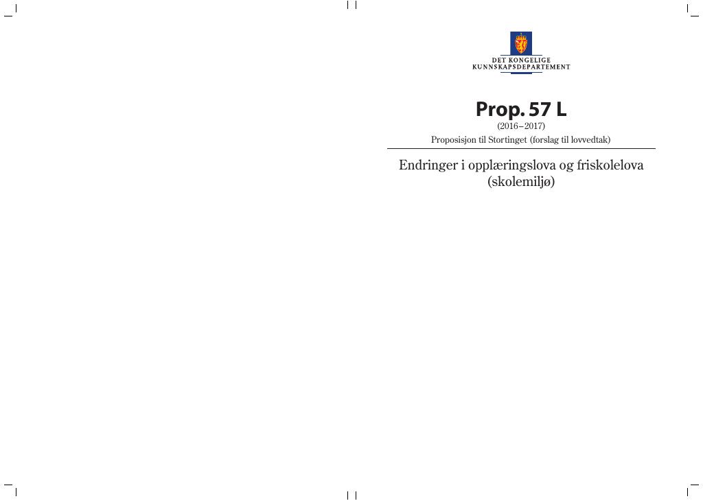 Forsiden av dokumentet Prop. 57 L (2016–2017)