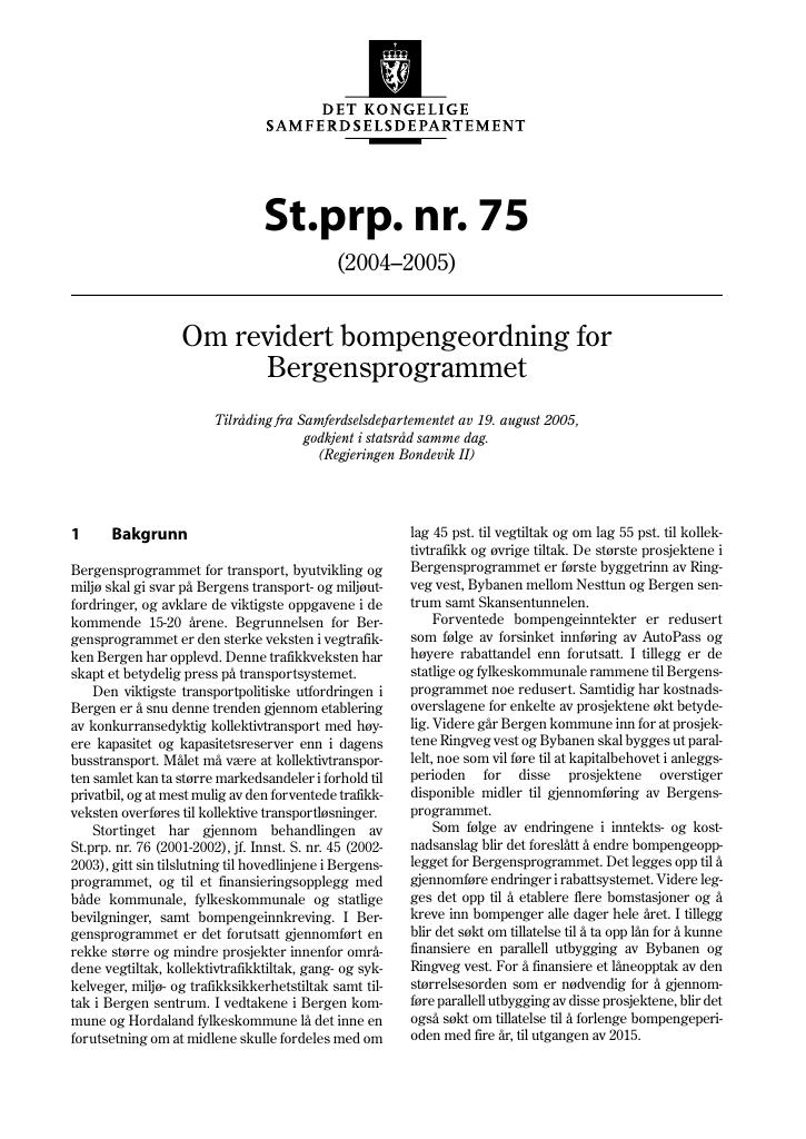 Forsiden av dokumentet St.prp. nr. 75 (2004-2005)