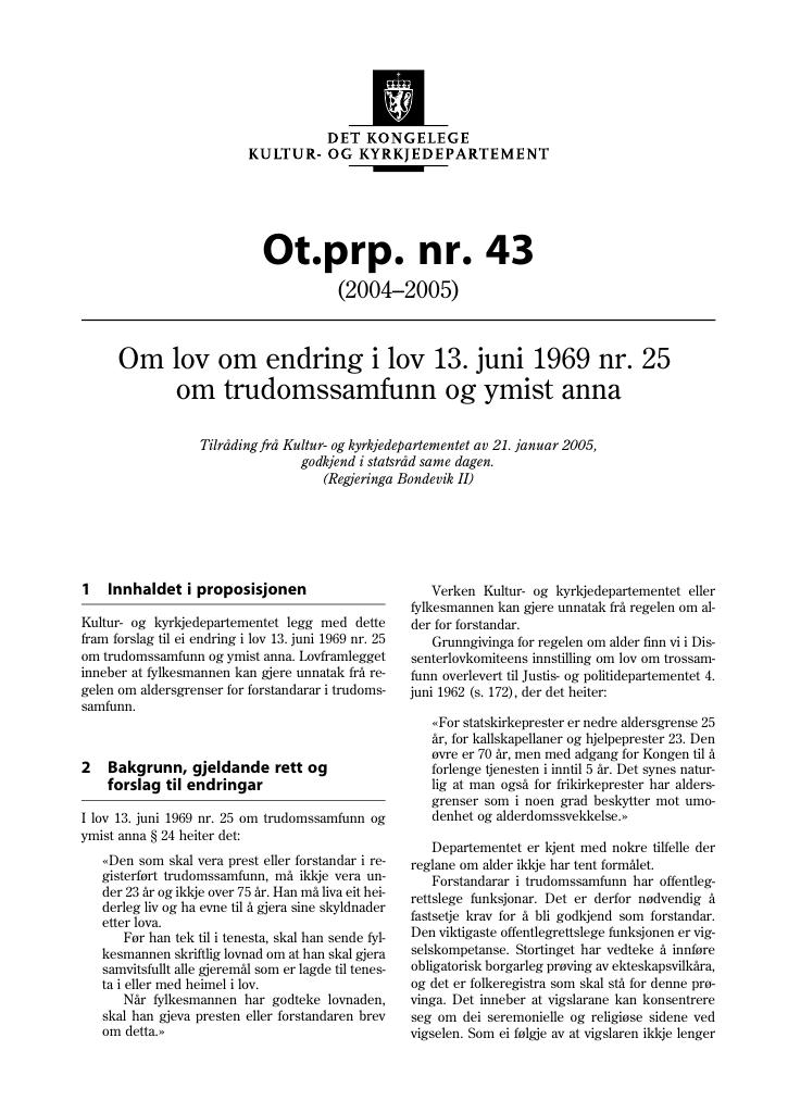 Forsiden av dokumentet Ot.prp. nr. 43 (2004-2005)