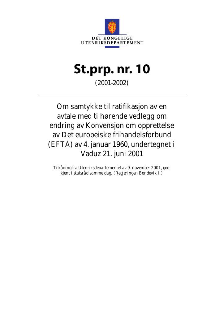 Forsiden av dokumentet St.prp. nr. 10 (2001-2002)