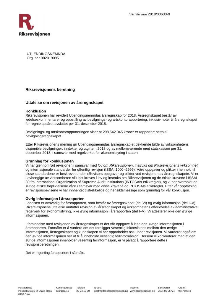 Forsiden av dokumentet Revisjonsberetning (PDF)