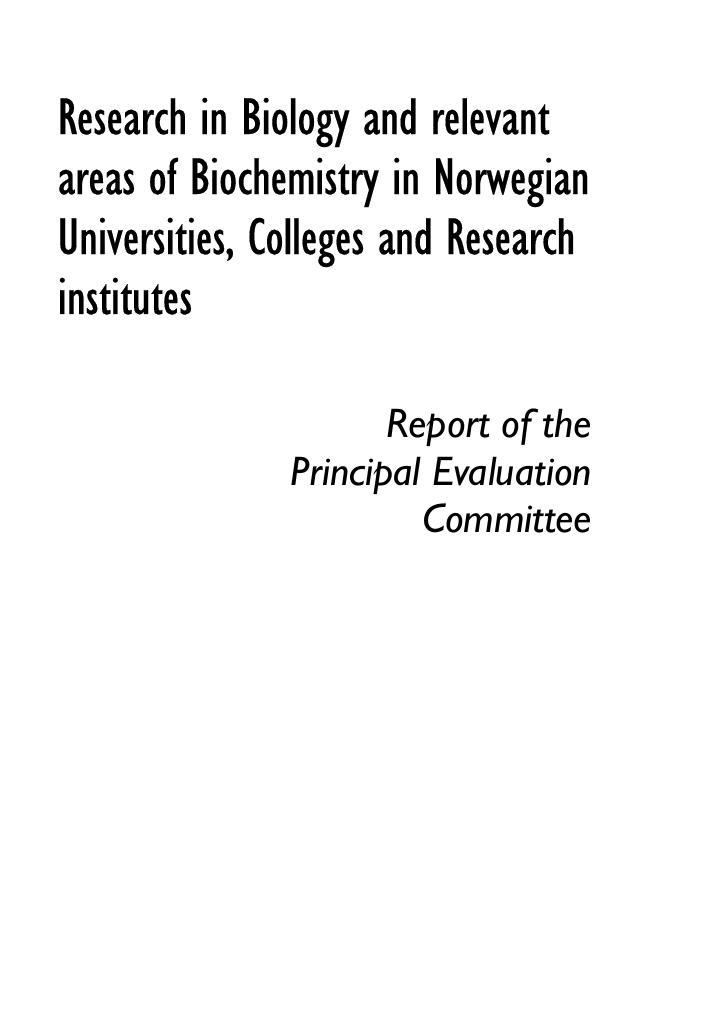 Forsiden av dokumentet Research in Biology and relevant areas of Biochemistry in Norwegian Universities, Colleges and Research Institutes