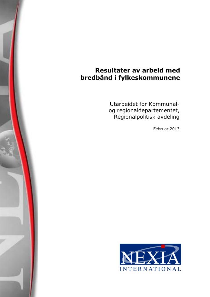 Forsiden av dokumentet Arbeid med bredbånd i fylkeskommunene