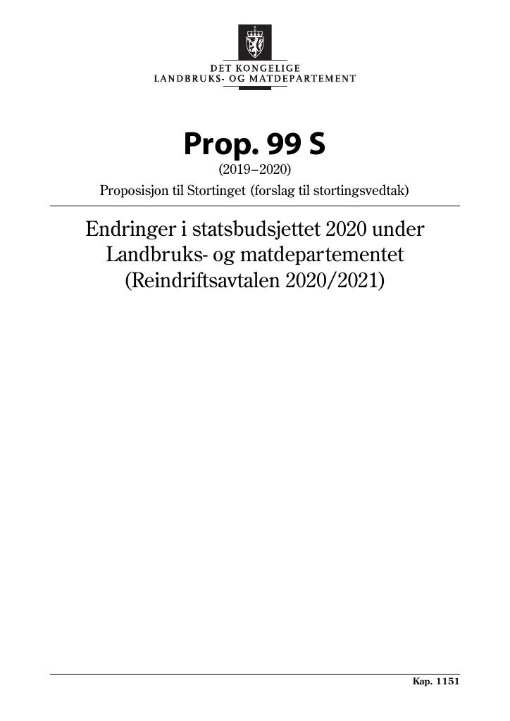 Forsiden av dokumentet Prop. 99 S (2019–2020)