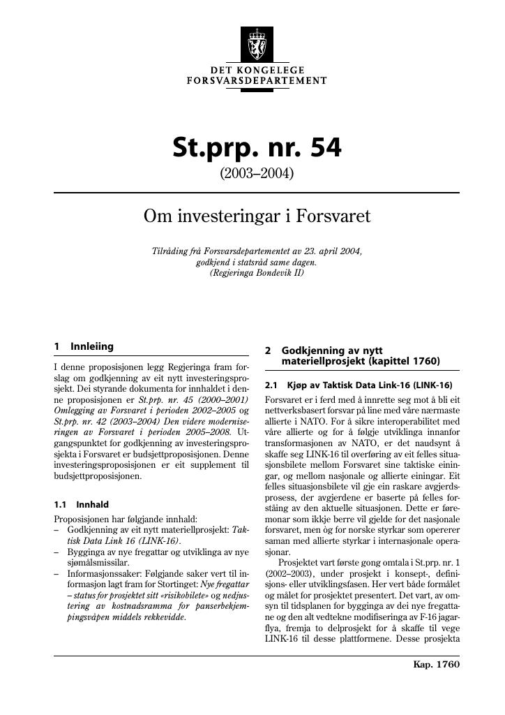 Forsiden av dokumentet St.prp. nr. 54 (2003-2004)