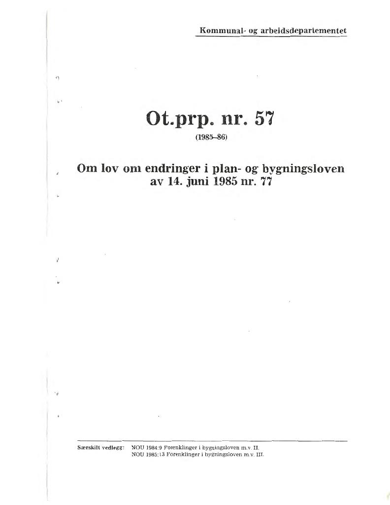 Forsiden av dokumentet Ot.prp. nr. 57  (1985–1986)