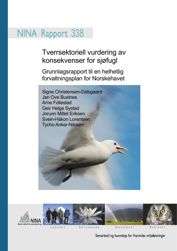 Forsiden av dokumentet Tverrsektoriell vurdering av konsekvenser for sjøfugl