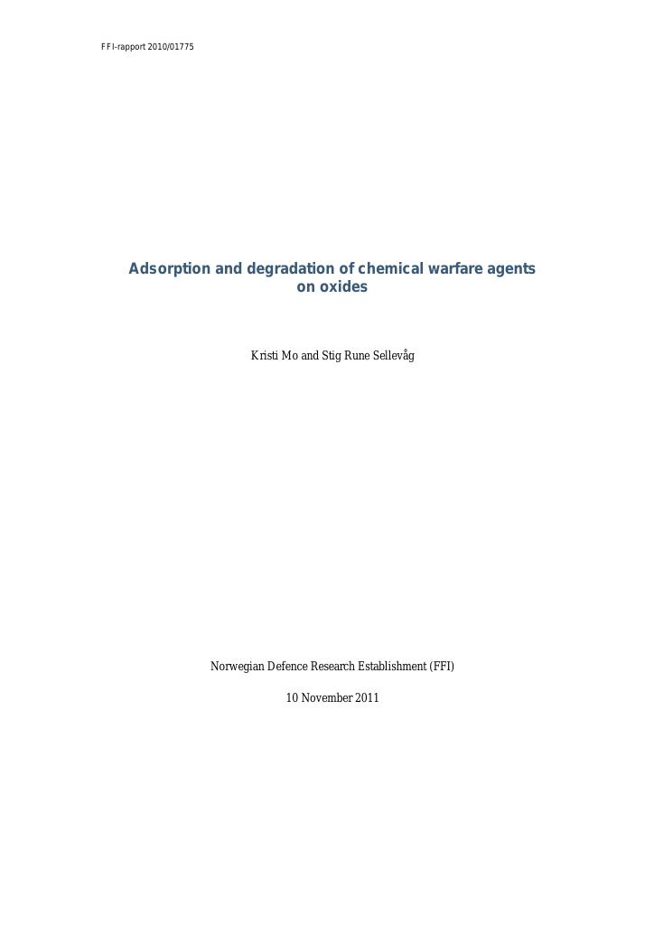 Forsiden av dokumentet Adsorption and degradation of chemical warfare agents on oxides