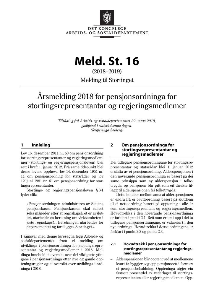Forsiden av dokumentet Meld. St. 16 (2018–2019)