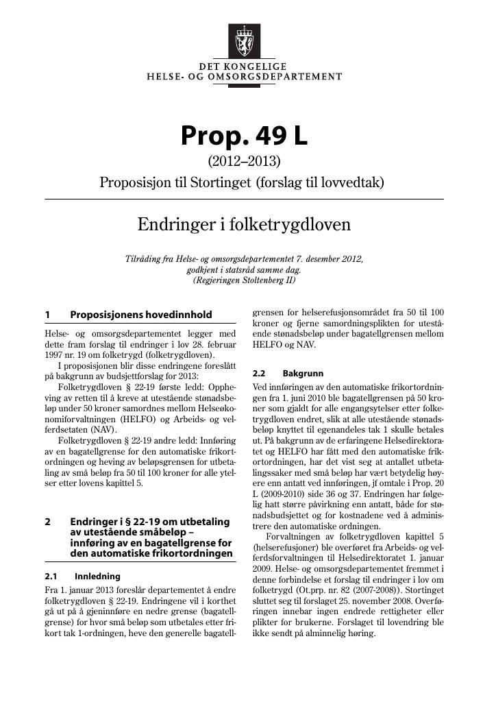 Forsiden av dokumentet Prop. 49 L (2012–2013)