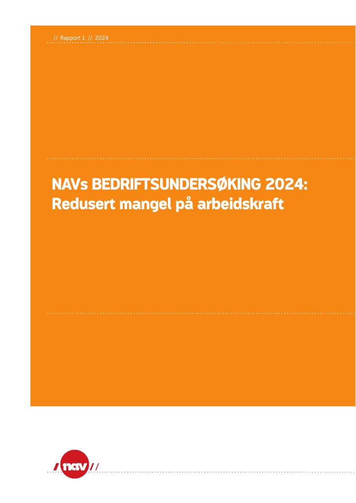 Forsiden av dokumentet NAVs bedriftsundersøking 2024:
Redusert mangel på arbeidskraft