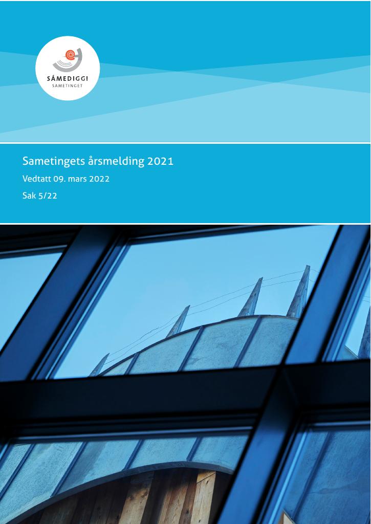 Forsiden av dokumentet Årsrapport Sametinget 2021