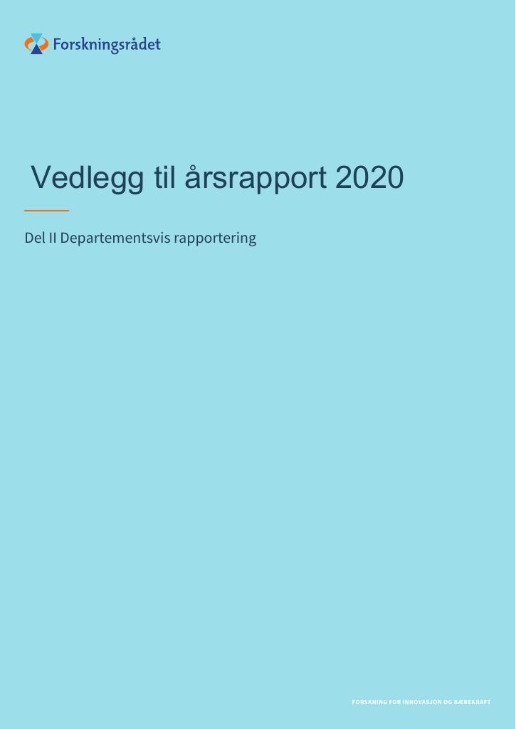 Forsiden av dokumentet Vedlegg til Forskningsrådets årsrapport 2020