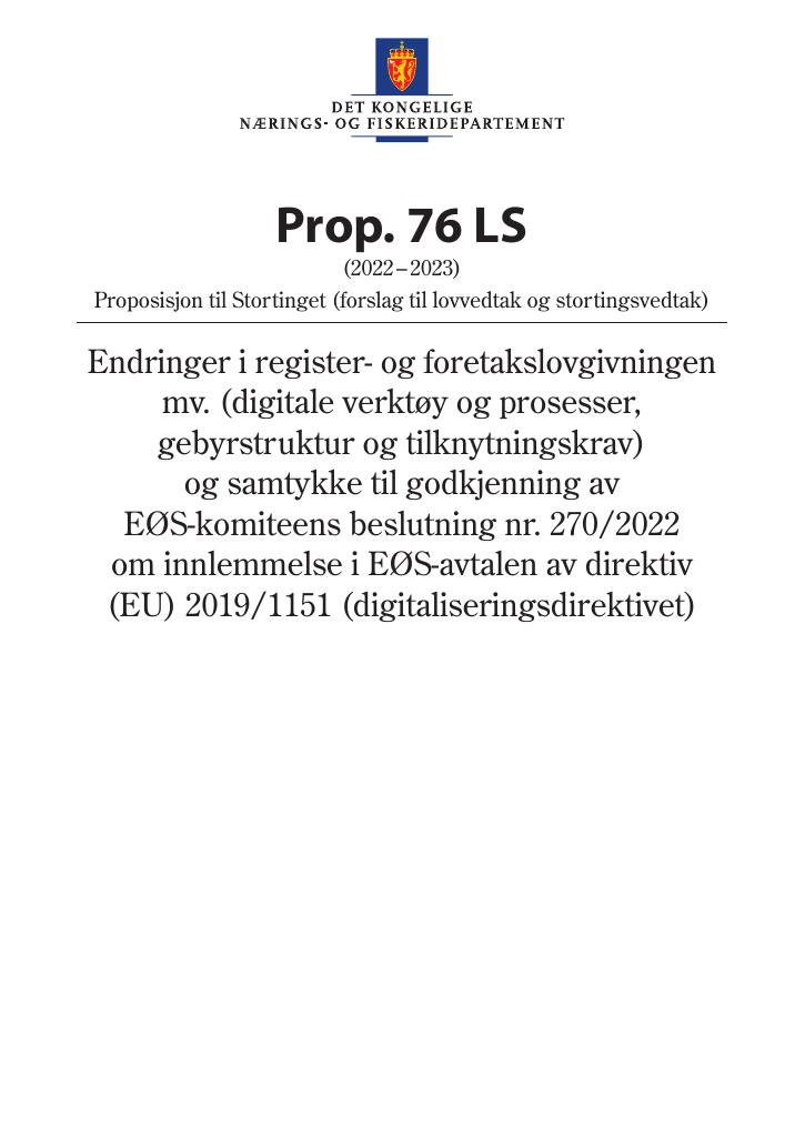 Forsiden av dokumentet Prop. 76 LS (2022–2023)