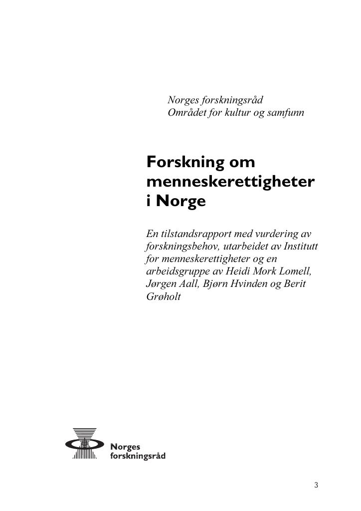 Forsiden av dokumentet Forskning om menneskerettigheter i Norge