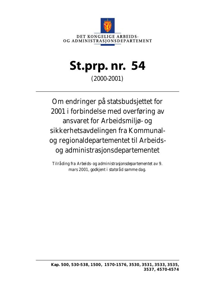 Forsiden av dokumentet St.prp. nr. 54 (2000-2001)