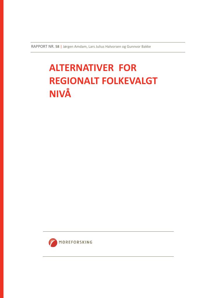 Forsiden av dokumentet Alternativer for regionalt folkevalgt nivå