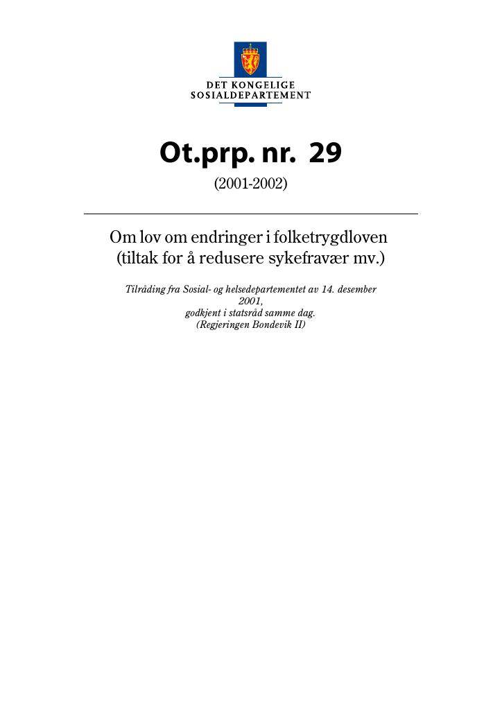 Forsiden av dokumentet Ot.prp. nr. 29 (2001-2002)