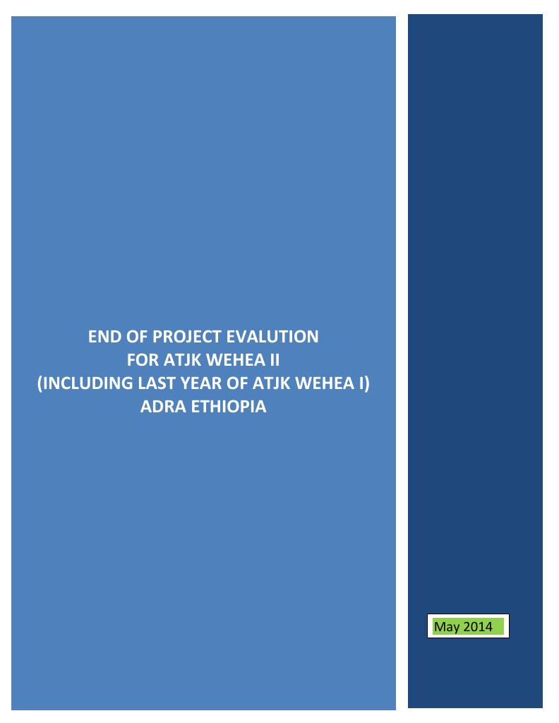 Forsiden av dokumentet End of Project Evaluation for ATJK WEHEA II, ADRA Ethiopia