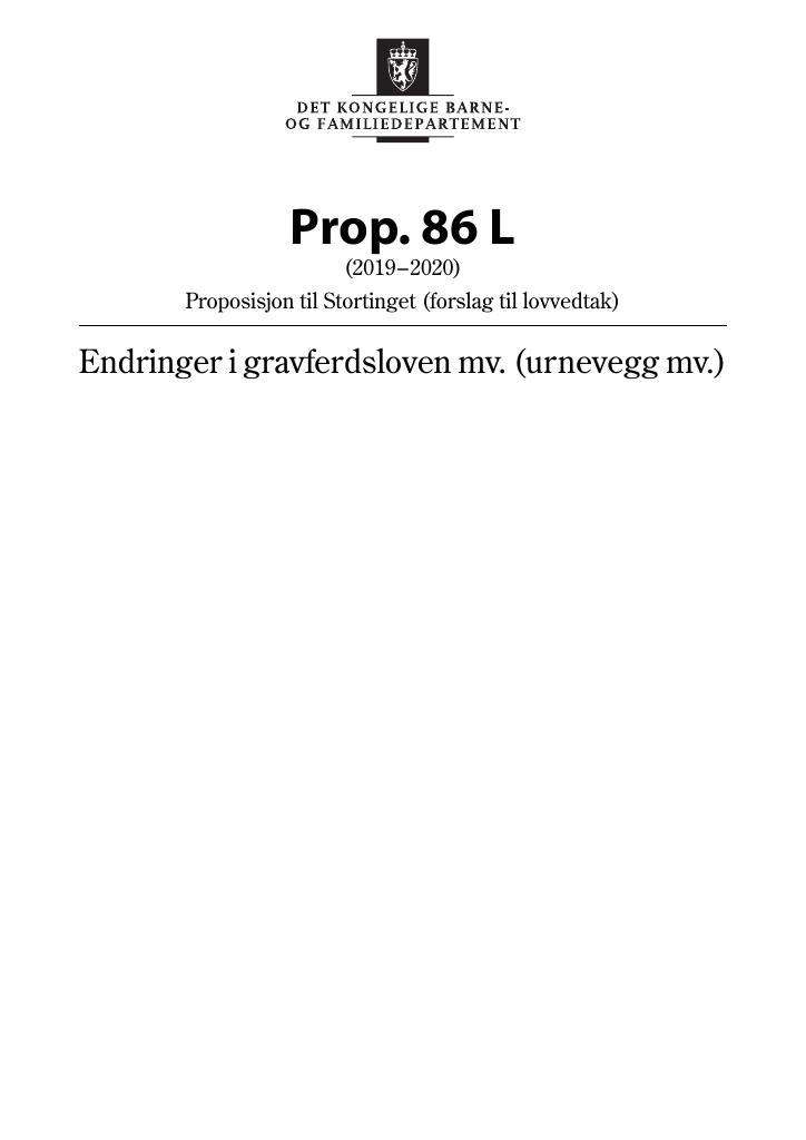 Forsiden av dokumentet Prop. 86 L (2019–2020)
