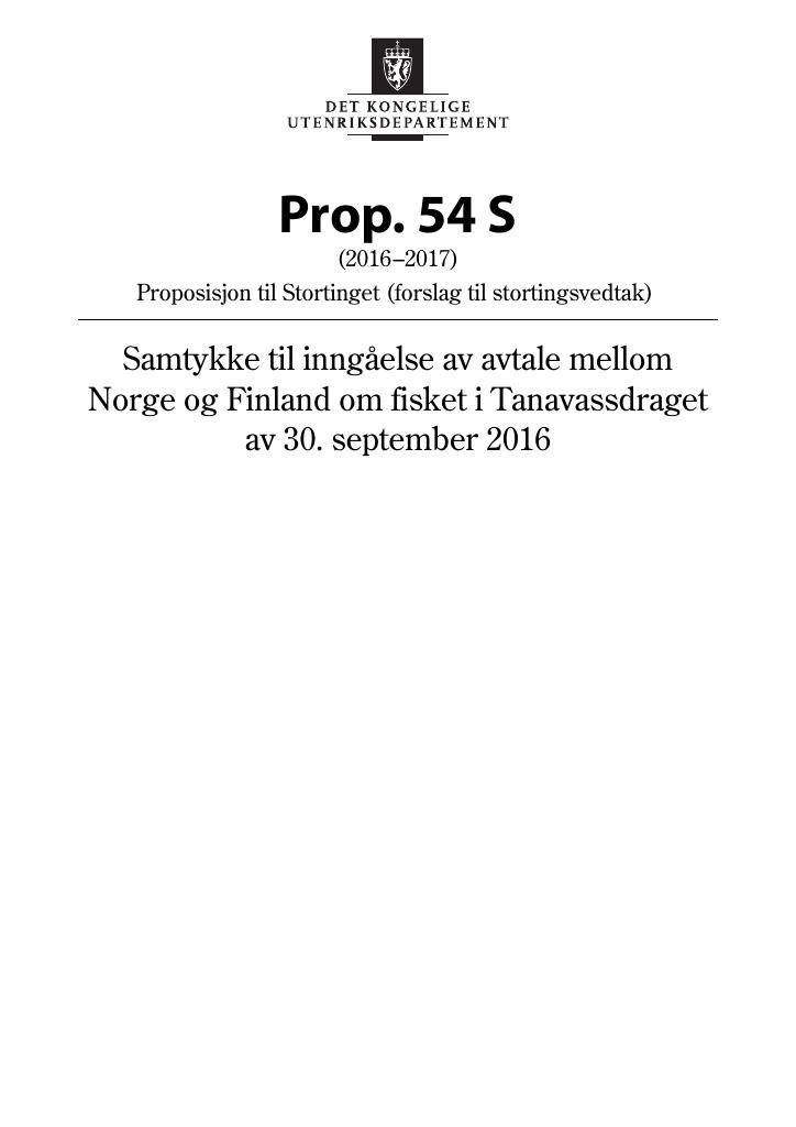 Forsiden av dokumentet Prop. 54 S (2016–2017)