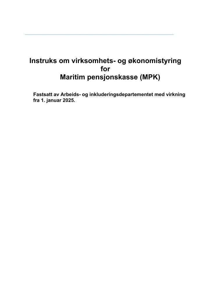 Forsiden av dokumentet Instruks om virksomhets- og økonomistyring for Maritim Pensjonskasse 2025