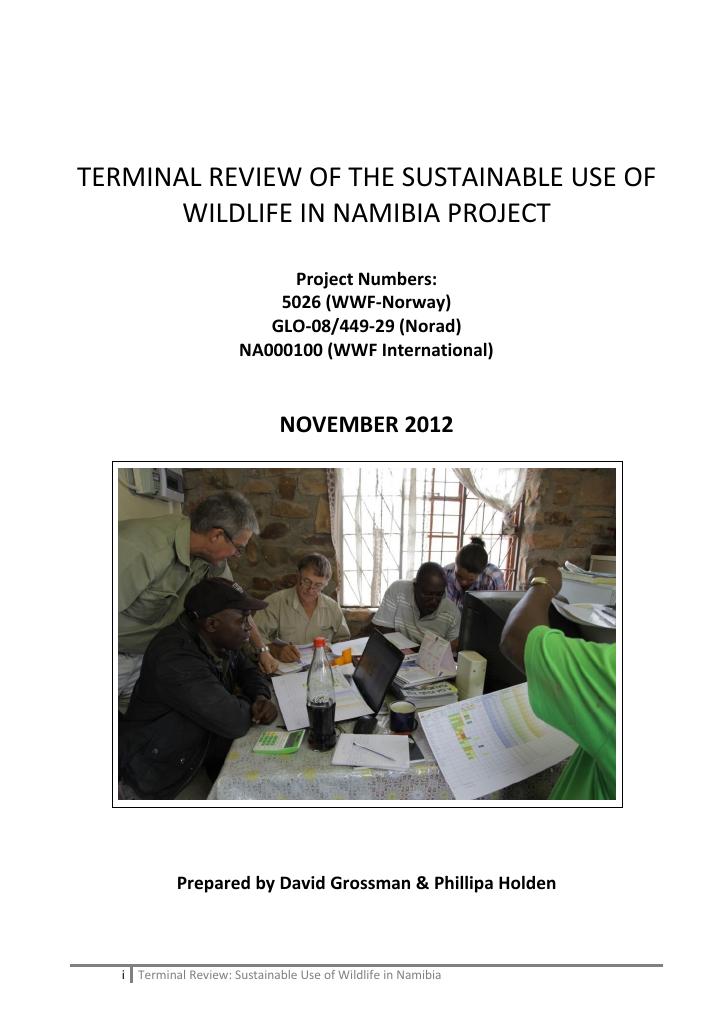 Forsiden av dokumentet Terminal review of the Sustainable Use of Wildlife in Namibia Project