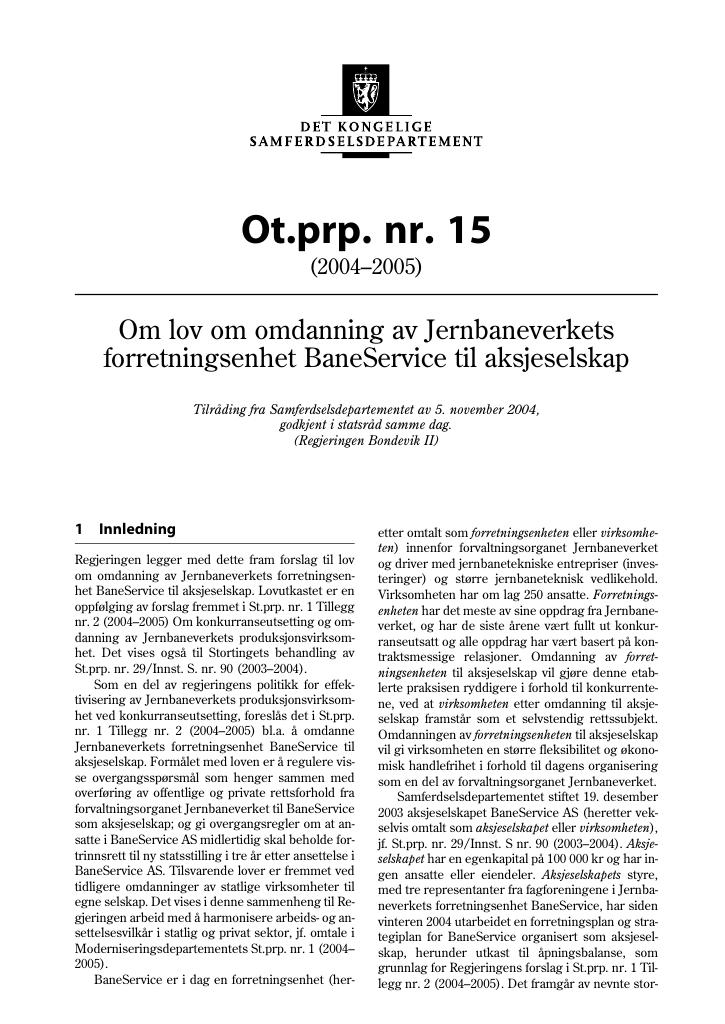 Forsiden av dokumentet Ot.prp. nr. 15 (2004-2005)