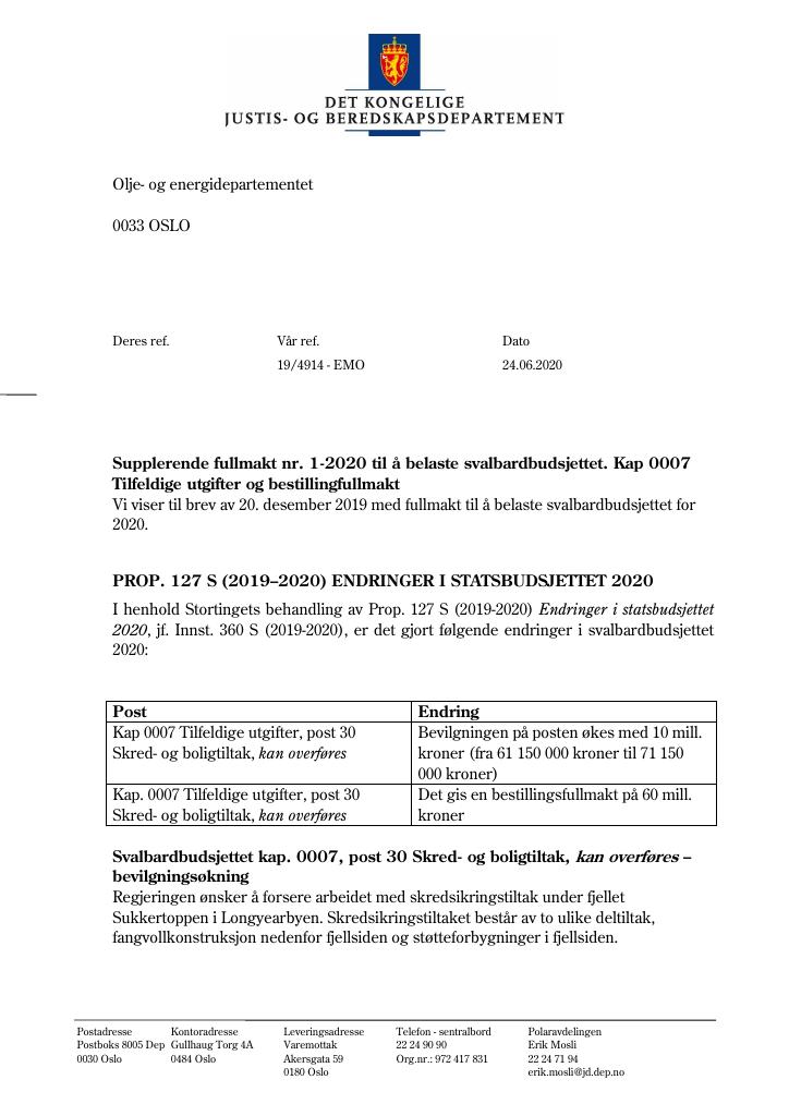 Forsiden av dokumentet Supplerende tildelingsbrev Olje- og energidepartementet 2020