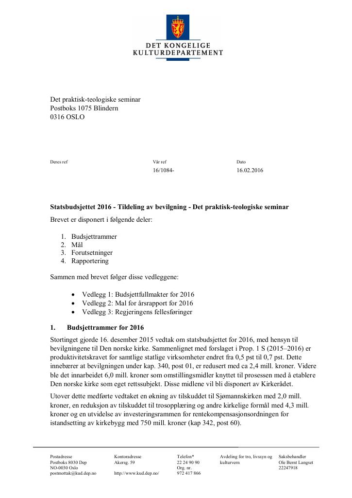 Forsiden av dokumentet Tildelingsbrev (.pdf)