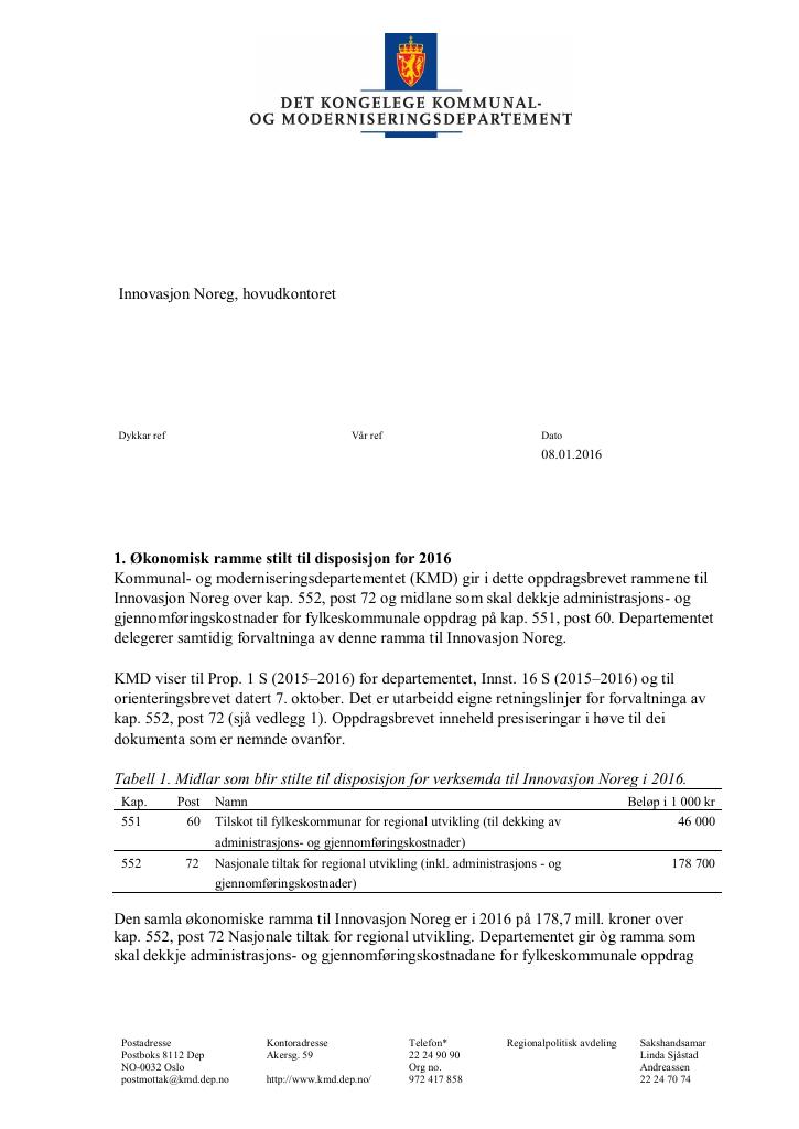Forsiden av dokumentet Oppdragsbrev (pdf)