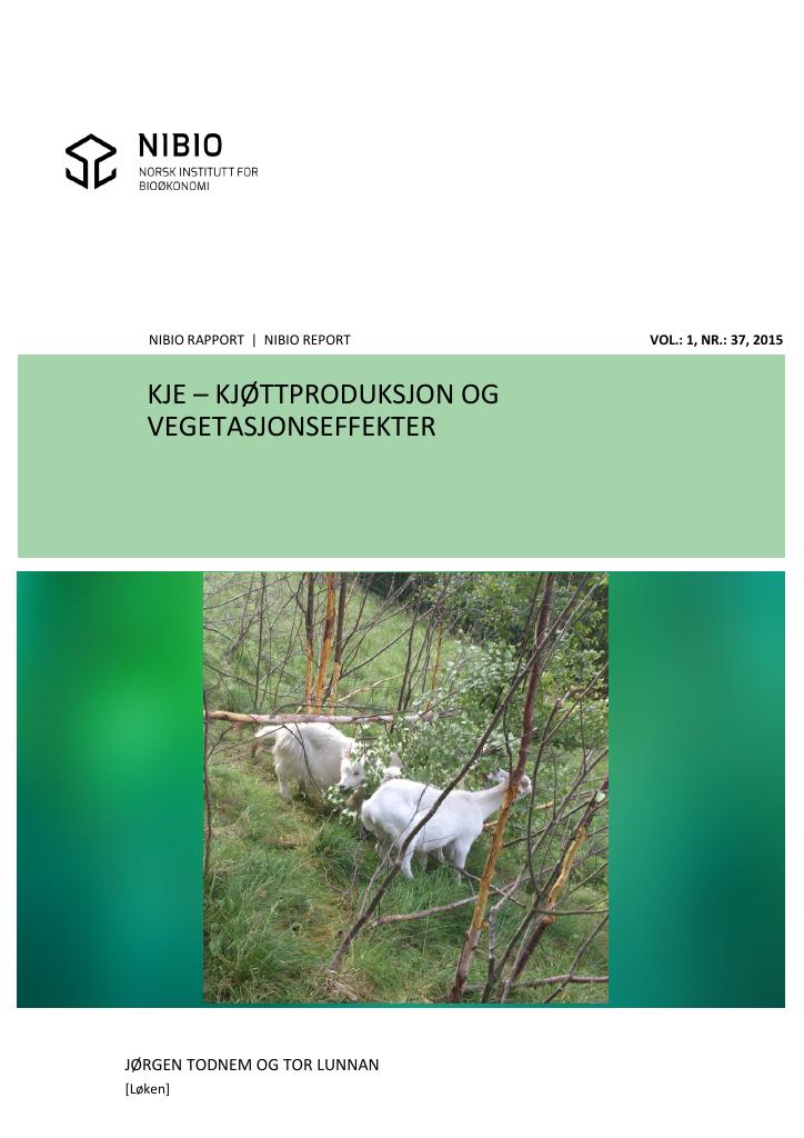 Forsiden av dokumentet Kje - kjøttproduksjon og vegetasjonseffekter