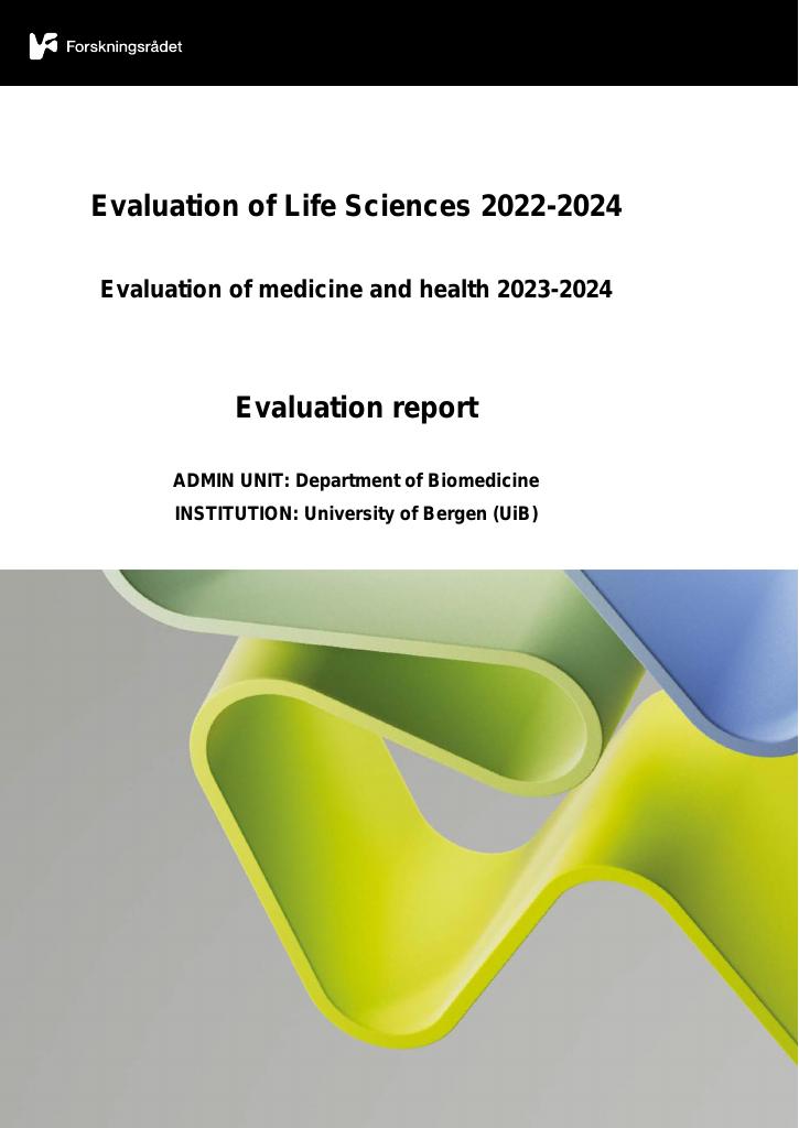 Forsiden av dokumentet Evaluation of medicine and health 2023-2024 University of Bergen (UiB) : Department of Biomedicine