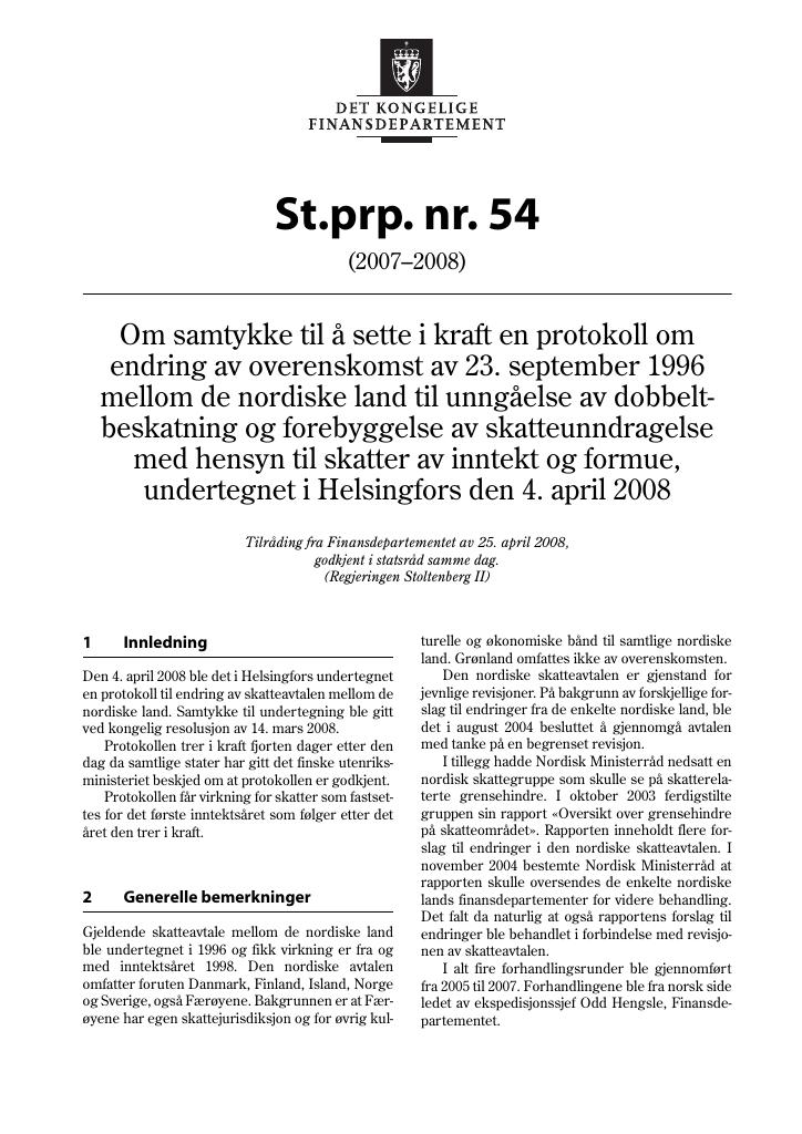 Forsiden av dokumentet St.prp. nr. 54 (2007-2008)