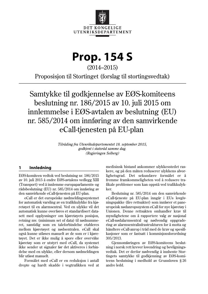 Forsiden av dokumentet Prop. 154 S (2014–2015)