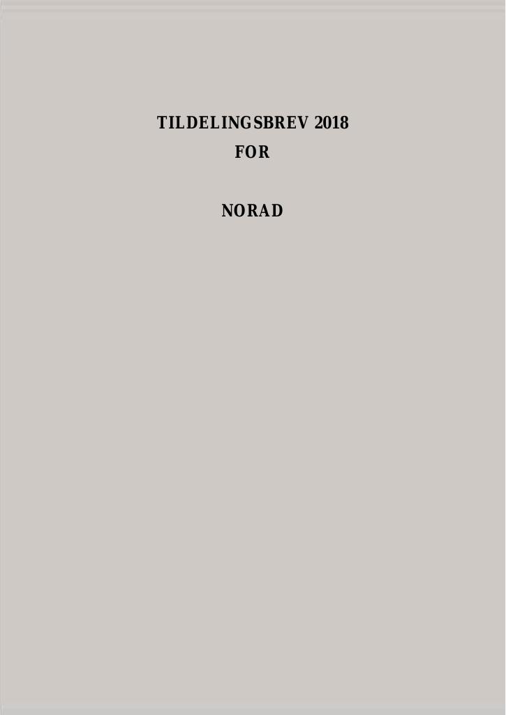 Forsiden av dokumentet Tildelingsbrev Norad 2018