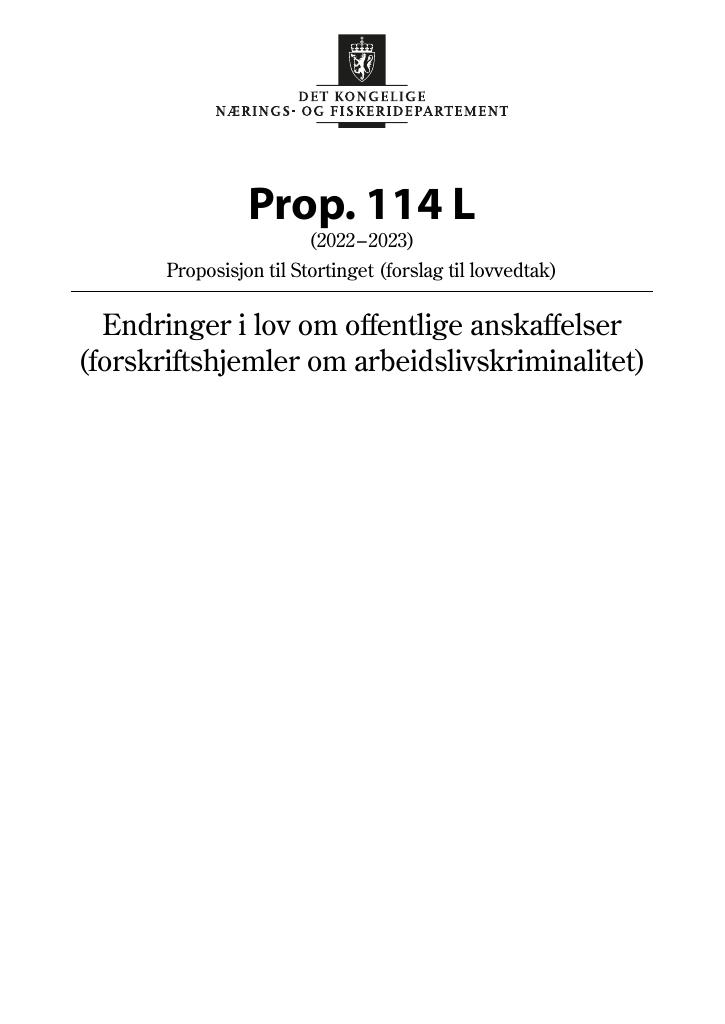Forsiden av dokumentet Prop. 114 L (2022–2023)