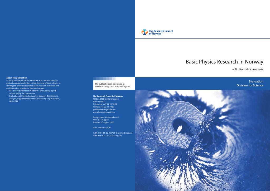 Forsiden av dokumentet Basic Physics Research i Norway
