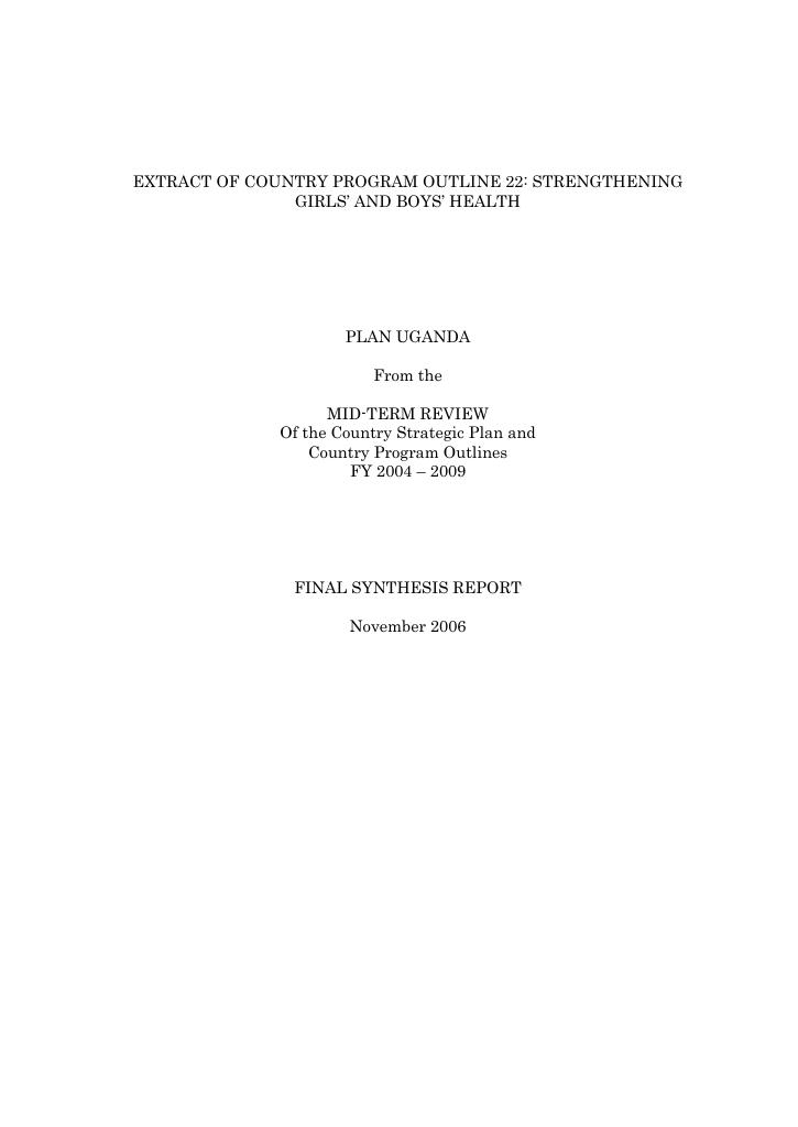 Forsiden av dokumentet Pan Uganda From the Mid-term review Of the Country Strategic Plan and Country Program Outlines FY 2004 – 2009