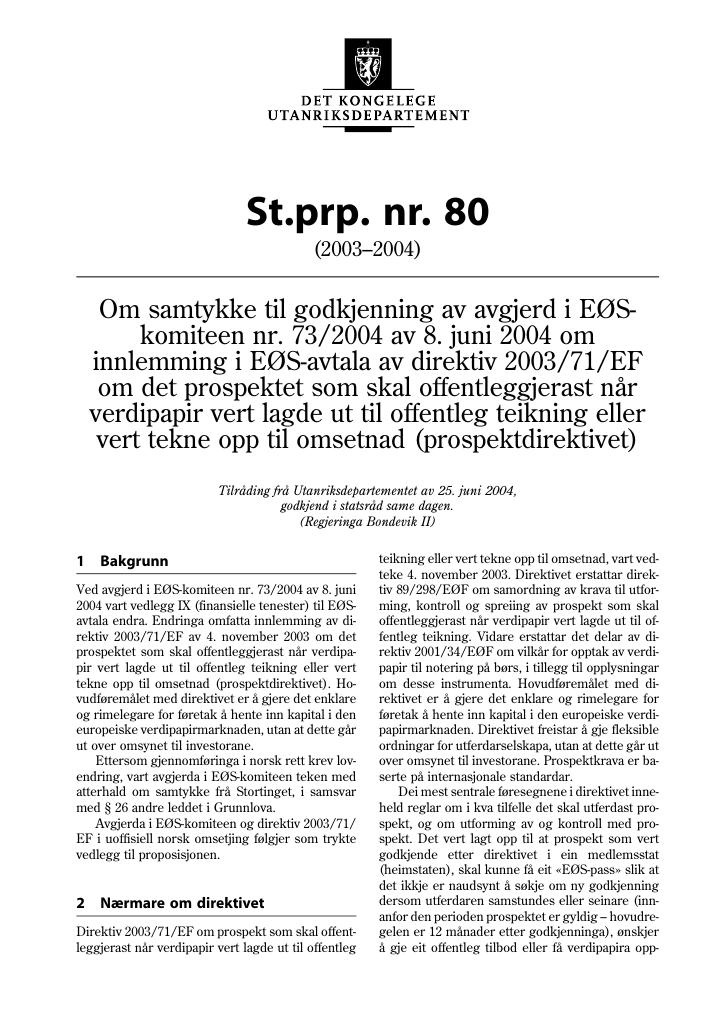 Forsiden av dokumentet St.prp. nr. 80 (2003-2004)